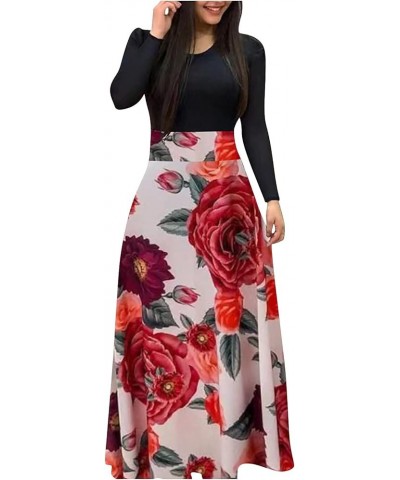 Dresses for Women 2023 Short/Long Sleeve Floral Maxi Long Dress Summer Fashion Casual Sun Boho Dresses C-red $10.08 Activewear