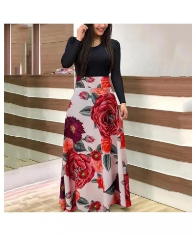 Dresses for Women 2023 Short/Long Sleeve Floral Maxi Long Dress Summer Fashion Casual Sun Boho Dresses C-red $10.08 Activewear