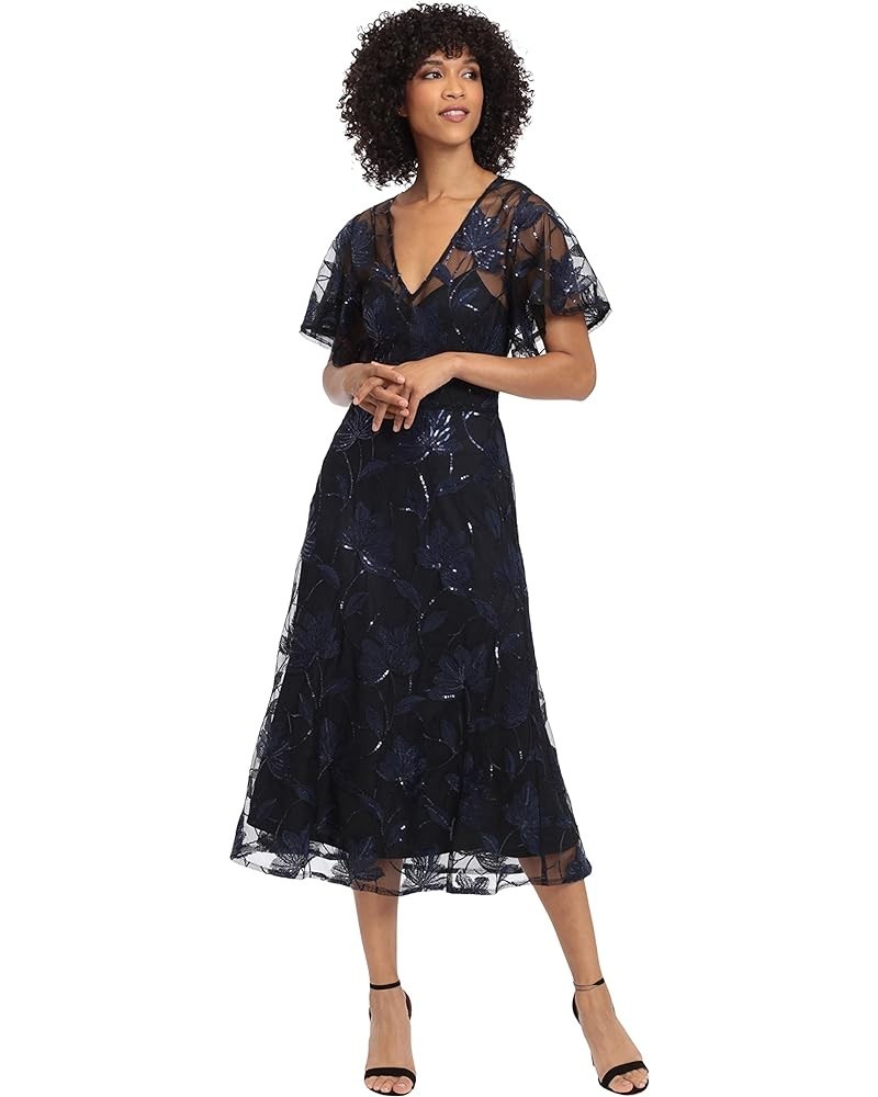 Women's V-Neck A-line Midi Sequin Dress Party Event Guest of Wedding Occasion Blue $73.34 Dresses