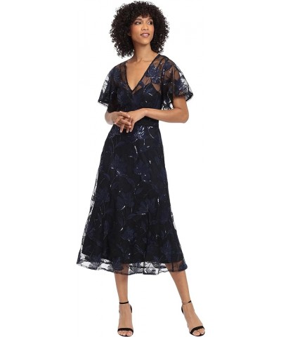 Women's V-Neck A-line Midi Sequin Dress Party Event Guest of Wedding Occasion Blue $73.34 Dresses