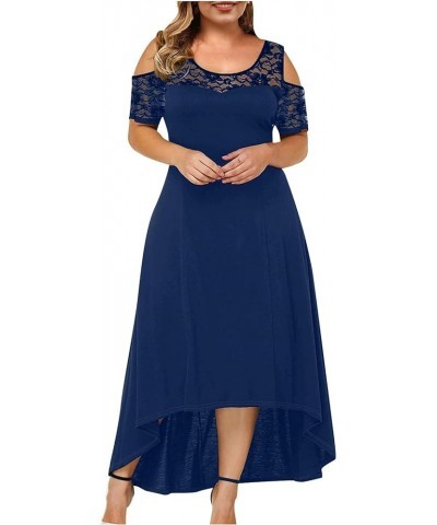 Womens Plus Size Lace Dresses Summer Cold Shoulder Solid Sundress Cocktail Party Ball Gown High Low Hem Dress Navy $8.85 Dresses