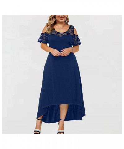 Womens Plus Size Lace Dresses Summer Cold Shoulder Solid Sundress Cocktail Party Ball Gown High Low Hem Dress Navy $8.85 Dresses