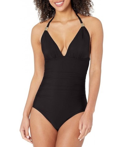 Standard V-Neck Halter One Piece Swimsuit Black $18.00 Swimsuits