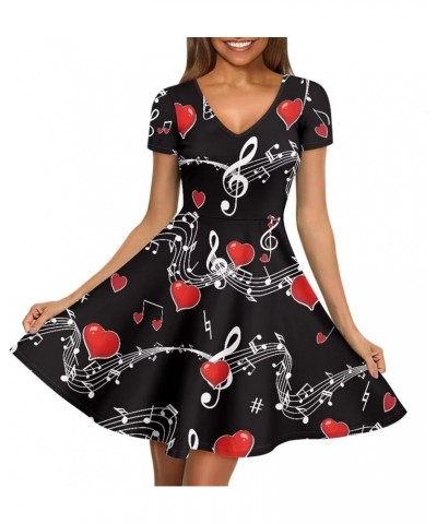 Colorful Dog Paw Dresses for Women V-Neck Dress for Casual Short Sleeves Midi Dresses Music Notes Heart $13.65 Others