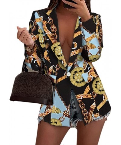 Women's Sexy Graphic Print Blazer Colorful Casual One Button Down Open Front Work Suit Jacket Boyfriend Blazer Pockets Gold C...