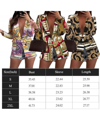 Women's Sexy Graphic Print Blazer Colorful Casual One Button Down Open Front Work Suit Jacket Boyfriend Blazer Pockets Gold C...