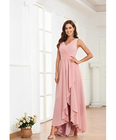 Women's High Low V Neck Bridesmaid Dresses Long with Slit Ruffle Pleated Chiffon Formal Dress Mint Green $35.69 Dresses