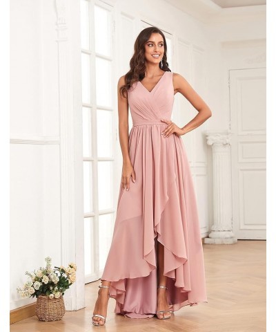 Women's High Low V Neck Bridesmaid Dresses Long with Slit Ruffle Pleated Chiffon Formal Dress Mint Green $35.69 Dresses