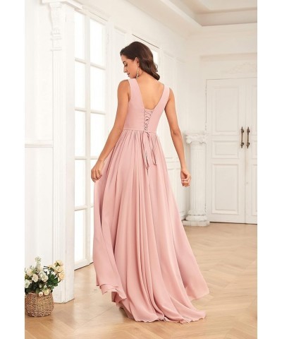 Women's High Low V Neck Bridesmaid Dresses Long with Slit Ruffle Pleated Chiffon Formal Dress Mint Green $35.69 Dresses