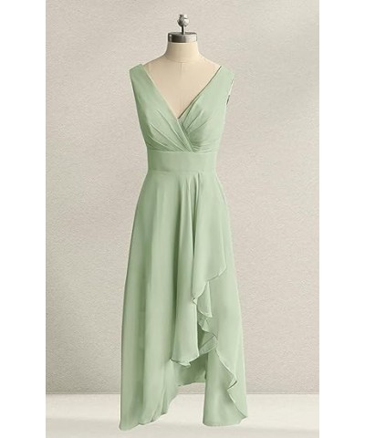 Women's High Low V Neck Bridesmaid Dresses Long with Slit Ruffle Pleated Chiffon Formal Dress Mint Green $35.69 Dresses