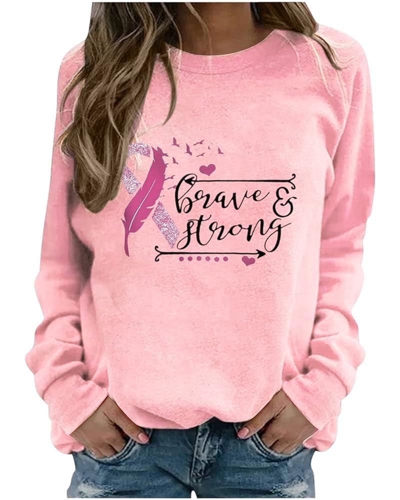 Breast Cancer Awareness Shirts for Women Pink Ribbon Print Crewneck Sweatshirt Womens Fall Fashion Clothes A05-pink $7.22 Hoo...