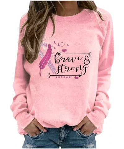 Breast Cancer Awareness Shirts for Women Pink Ribbon Print Crewneck Sweatshirt Womens Fall Fashion Clothes A05-pink $7.22 Hoo...