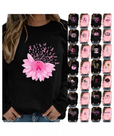 Breast Cancer Awareness Shirts for Women Pink Ribbon Print Crewneck Sweatshirt Womens Fall Fashion Clothes A05-pink $7.22 Hoo...