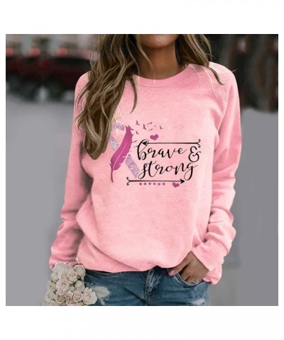 Breast Cancer Awareness Shirts for Women Pink Ribbon Print Crewneck Sweatshirt Womens Fall Fashion Clothes A05-pink $7.22 Hoo...