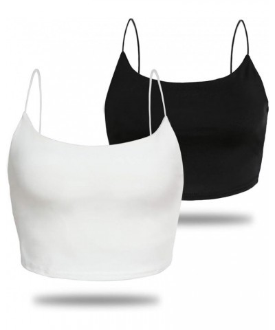 Amilia Women's Basic Solid Cami Spaghetti Double Layer Crop Tank Top Black&white $15.29 Tanks