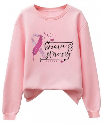 Breast Cancer Awareness Shirts for Women Pink Ribbon Print Crewneck Sweatshirt Womens Fall Fashion Clothes A05-pink $7.22 Hoo...