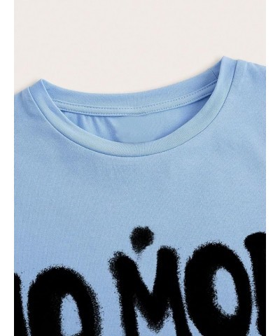 Women's Crewneck Short Sleeve Cropped Graphic Tee Letter Print Fitted Tee Light Blue $11.75 T-Shirts