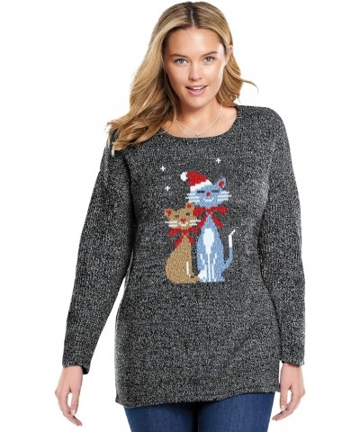 Women's Plus Size Motif Sweater Pullover Black Marled Cat $17.18 Sweaters