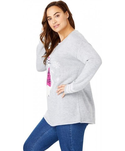 Women's Plus Size Motif Sweater Pullover Black Marled Cat $17.18 Sweaters