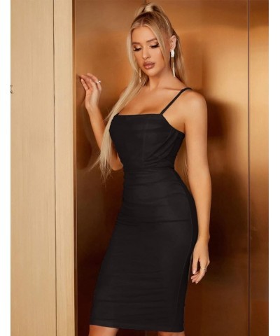 Women's Party Bodycon Dresses Sexy Spaghetti Strap Club Midi Dress Elegant Black $27.83 Dresses