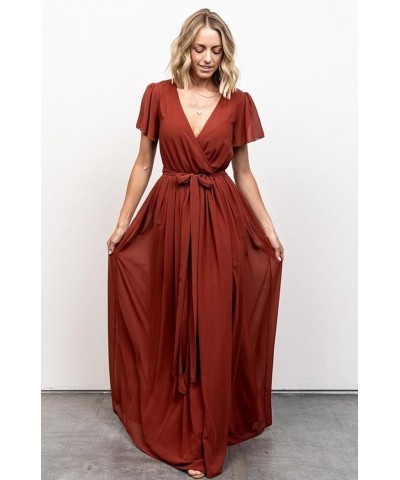 Women's V Neck Bridesmaid Dresses with Sleeves A Line Chiffon Long Formal Slit Evening Party Gowns Burnt Orange $35.20 Dresses