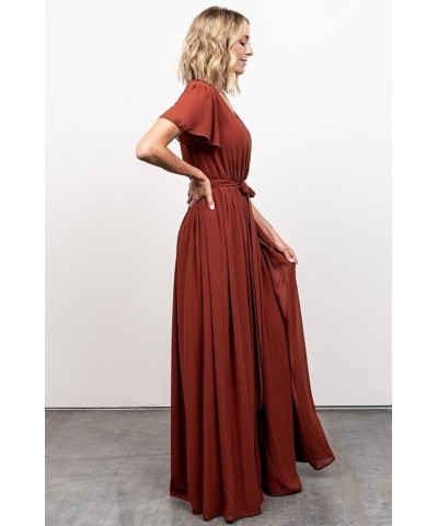 Women's V Neck Bridesmaid Dresses with Sleeves A Line Chiffon Long Formal Slit Evening Party Gowns Burnt Orange $35.20 Dresses