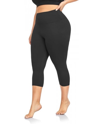 Plus Size Capri Leggings for Women-Stretchy X-Large-4X Tummy Control High Waist Spandex Workout Black Yoga Pants 1-black-capr...