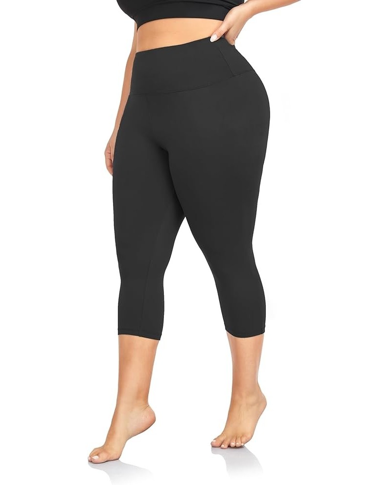 Plus Size Capri Leggings for Women-Stretchy X-Large-4X Tummy Control High Waist Spandex Workout Black Yoga Pants 1-black-capr...