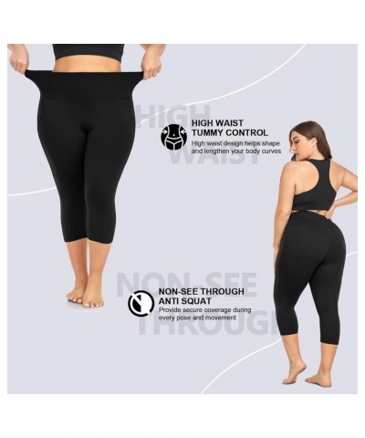 Plus Size Capri Leggings for Women-Stretchy X-Large-4X Tummy Control High Waist Spandex Workout Black Yoga Pants 1-black-capr...