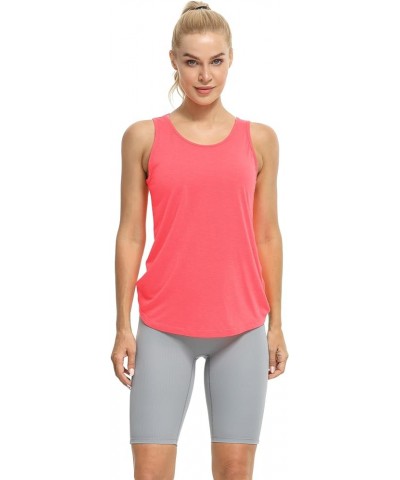 Women's Open Back High Neck Workout Athletic Gym Tank Tops Dusty Orange/Neon Pink $10.99 Activewear