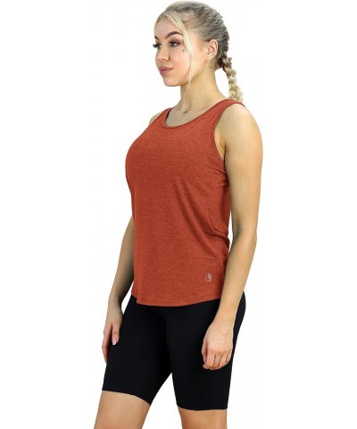 Women's Open Back High Neck Workout Athletic Gym Tank Tops Dusty Orange/Neon Pink $10.99 Activewear