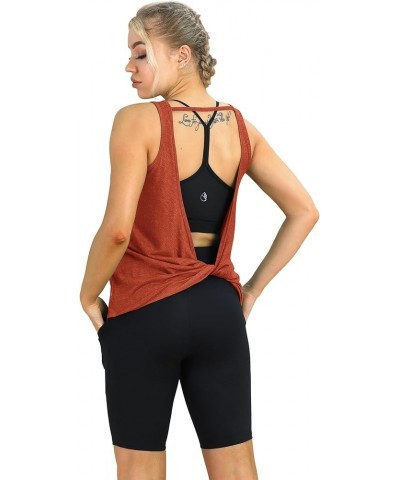 Women's Open Back High Neck Workout Athletic Gym Tank Tops Dusty Orange/Neon Pink $10.99 Activewear