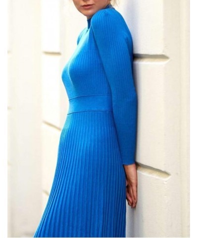 Women's Turtleneck Ribbed Fit and Flare Knit Bodycon Long Sleeve Top Pleated Skirt Maxi Party Sweater Dress Blue $20.70 Sweaters