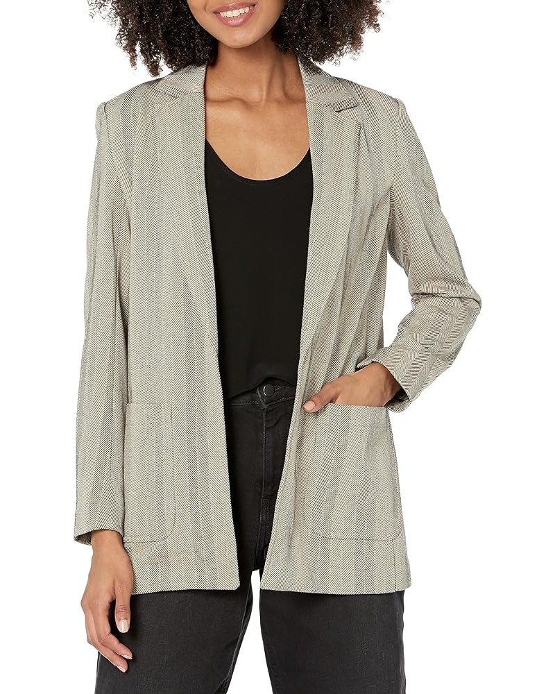 Women's Knit Chevron Notch Collar Jacket W/Patch Pockets Black/Off White/Latte $14.60 Blazers