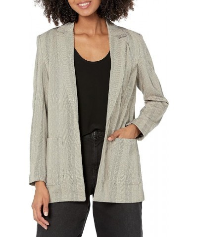 Women's Knit Chevron Notch Collar Jacket W/Patch Pockets Black/Off White/Latte $14.60 Blazers