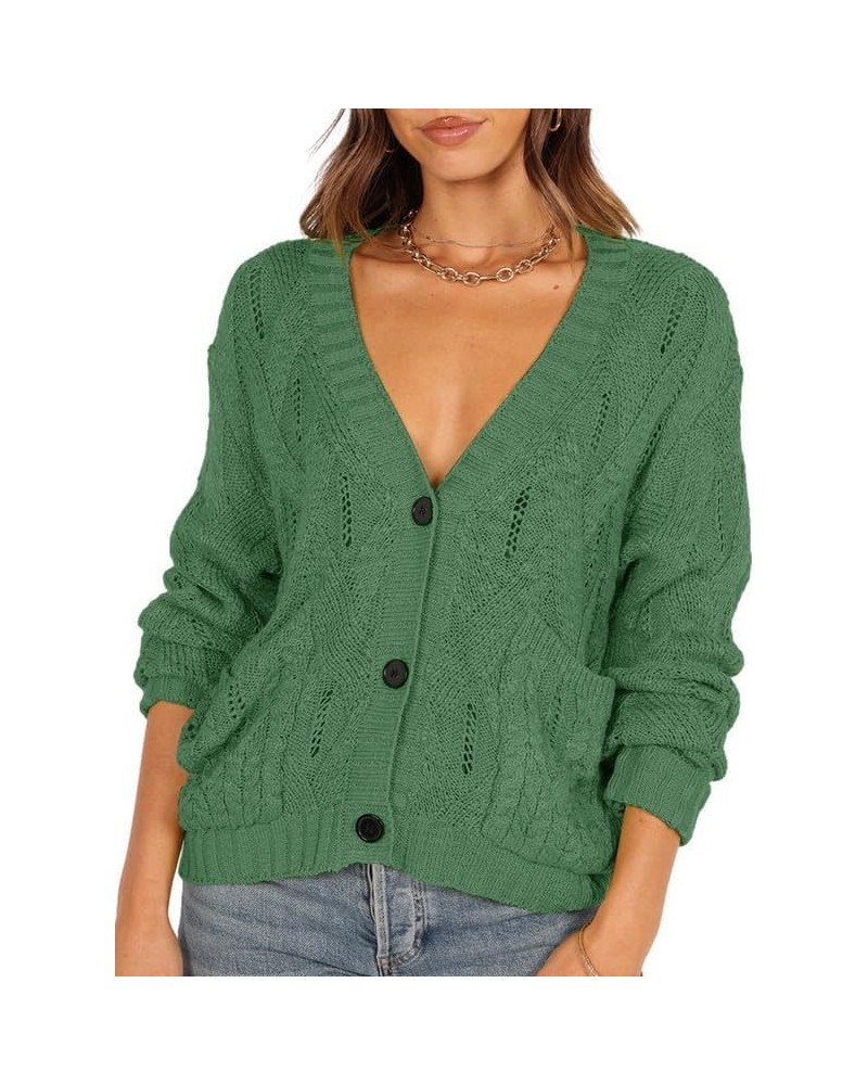 Womens Open Front Cardigan Sweaters Long Sleeve V Neck Button Down Outwear Coat with Pockets Mist Green $19.18 Sweaters