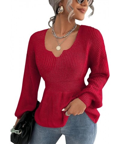 Womens Long Sleeve Sweaters V Neck Fall Knit Sweater Casual Pullover Tops 2023 Red $18.90 Sweaters