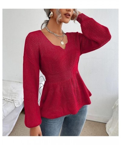 Womens Long Sleeve Sweaters V Neck Fall Knit Sweater Casual Pullover Tops 2023 Red $18.90 Sweaters