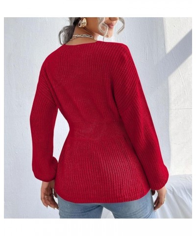 Womens Long Sleeve Sweaters V Neck Fall Knit Sweater Casual Pullover Tops 2023 Red $18.90 Sweaters