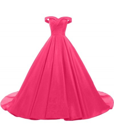 Women's Off Shoulder Ball Gown Satin Quinceanera Dresses Prom Dress Princess Dresses Formal Gowns Hotpink $42.68 Dresses