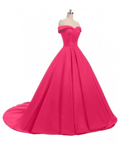 Women's Off Shoulder Ball Gown Satin Quinceanera Dresses Prom Dress Princess Dresses Formal Gowns Hotpink $42.68 Dresses