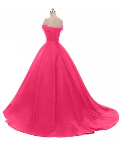 Women's Off Shoulder Ball Gown Satin Quinceanera Dresses Prom Dress Princess Dresses Formal Gowns Hotpink $42.68 Dresses