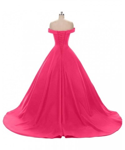 Women's Off Shoulder Ball Gown Satin Quinceanera Dresses Prom Dress Princess Dresses Formal Gowns Hotpink $42.68 Dresses