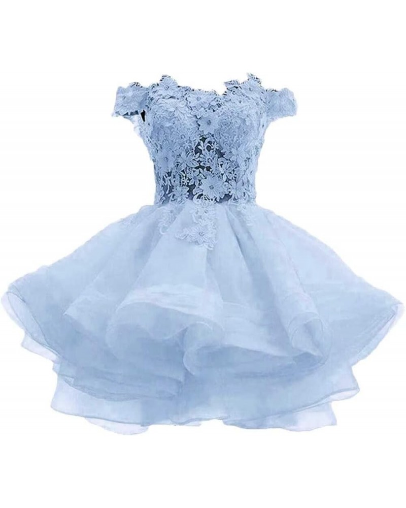 Women's Off Shoulder Appliques Prom Homecoming Dresses Short Cocktail Puffy Ball Gown Light Blue $35.74 Dresses