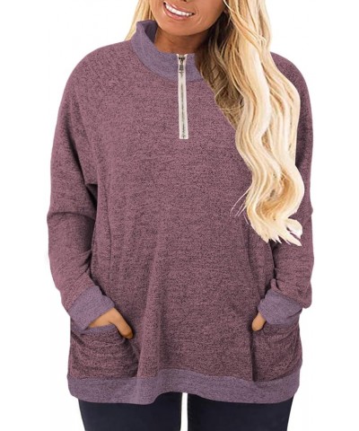 Womens Plus Size Sweatshirts Half Zipper Collar Neck Shirts Tops with Pockets Purple $13.44 Hoodies & Sweatshirts