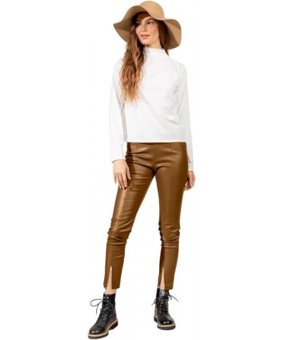 Women's Faux Leather Slim Fit High Waist Split Hem Straight Leg Pants Streetwear Brown $15.17 Pants