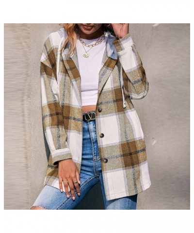 Shacket Jacket Women Casual Flannel Plaid Long Sleeve Lapel Button Down Shirts Fall Wool Blend Coat with Pockets A27 Yellow $...