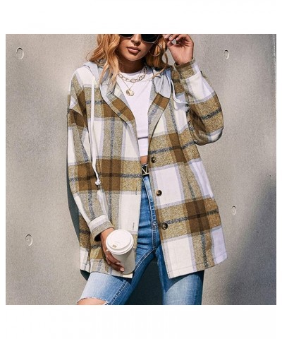 Shacket Jacket Women Casual Flannel Plaid Long Sleeve Lapel Button Down Shirts Fall Wool Blend Coat with Pockets A27 Yellow $...