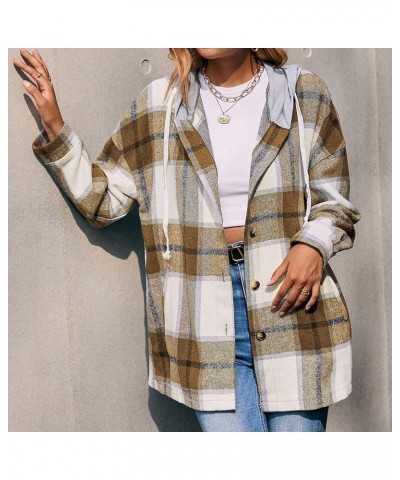 Shacket Jacket Women Casual Flannel Plaid Long Sleeve Lapel Button Down Shirts Fall Wool Blend Coat with Pockets A27 Yellow $...