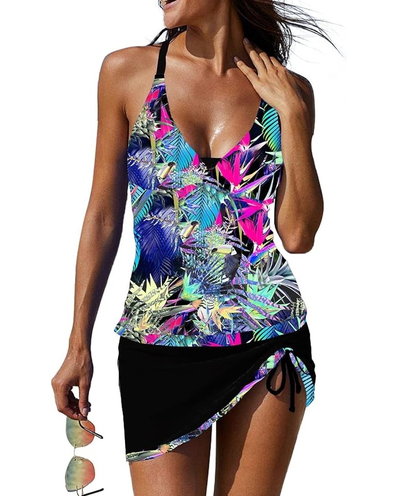 Sexy Tankini Swimsuits with Skirt 2 Piece Swimwear Color Block Bathing Suits for Women 66p&r Flower2022 $19.94 Swimsuits